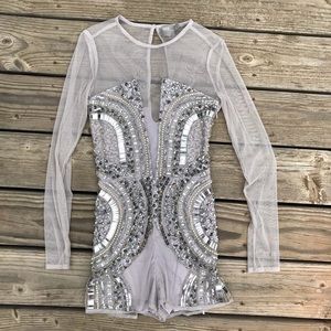 ASOS Silver Sequin Beaded Romper Cocktail Flapper Flashy Holiday Costume Ice